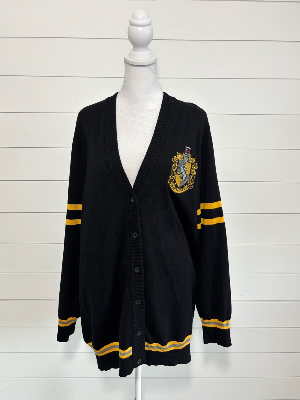 Harry Potter Womens Black Yellow Open Front Cardigan